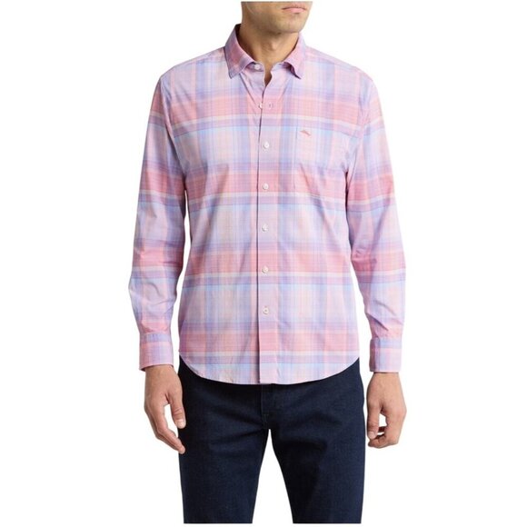 Tommy Bahama Mens Orange Blue Siesta Key Charmed Check Button Up Shirt Sz L New - Picture 1 of 11